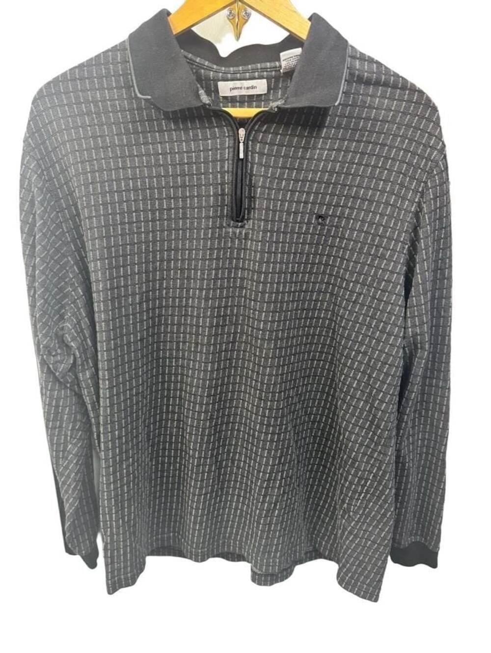 Pierre Cardin Mens Gray Textured Knit Long Sleeve Quarter Zip Polo Shirt Size XL